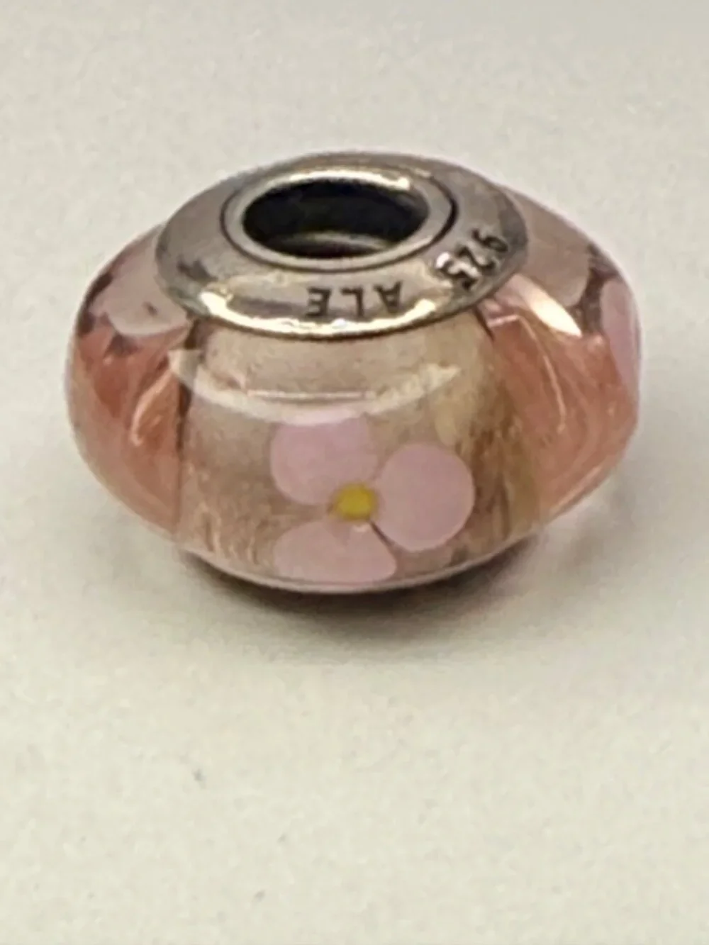 Pandora Pink Floral Murano Glass Charm Sterling Silver 925 ALE